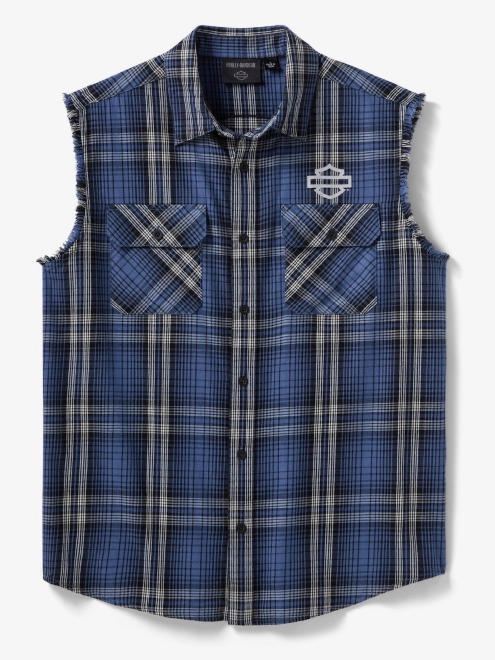 Harley-Davidson Men’s Blue Plaid Sleeveless Shirt